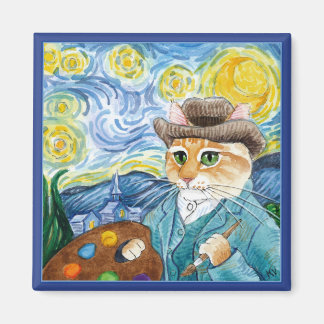 Imã Gato impressionista bonito, Van Gogh, Noite Estrel