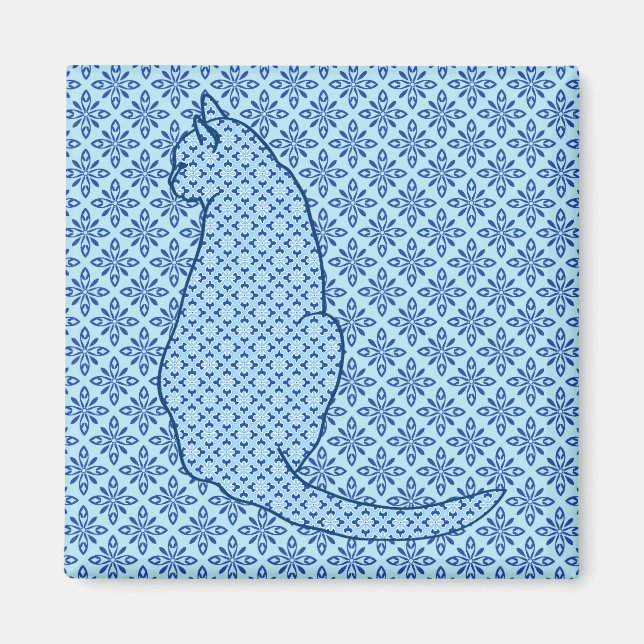 Imã Gato Japonês - Blue Kimono Impressão (Frente)