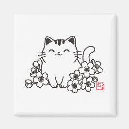 Imã Gato japonês bonito e Sakura com Carimbo Neko