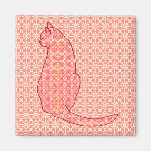 Imã Gato Japonês - Coral Orange Batik