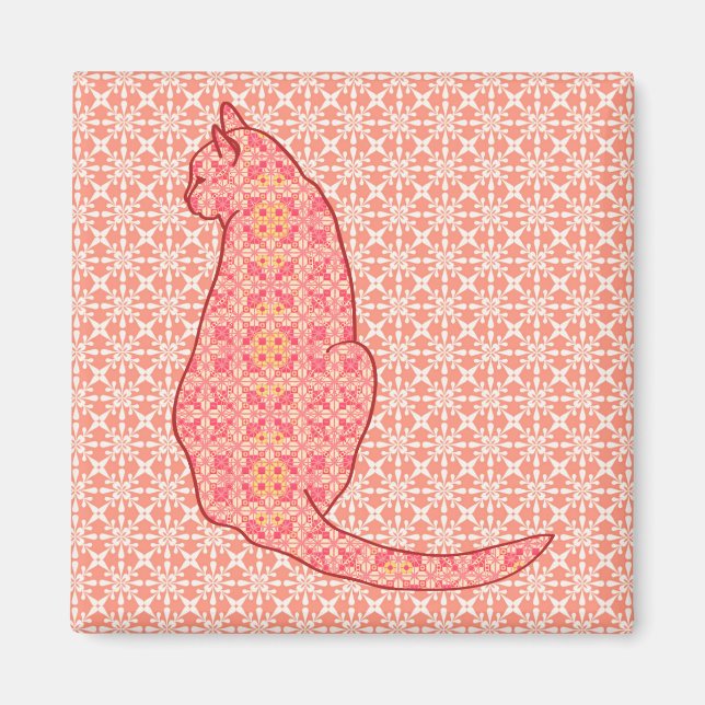 Imã Gato Japonês - Coral Orange Batik (Frente)