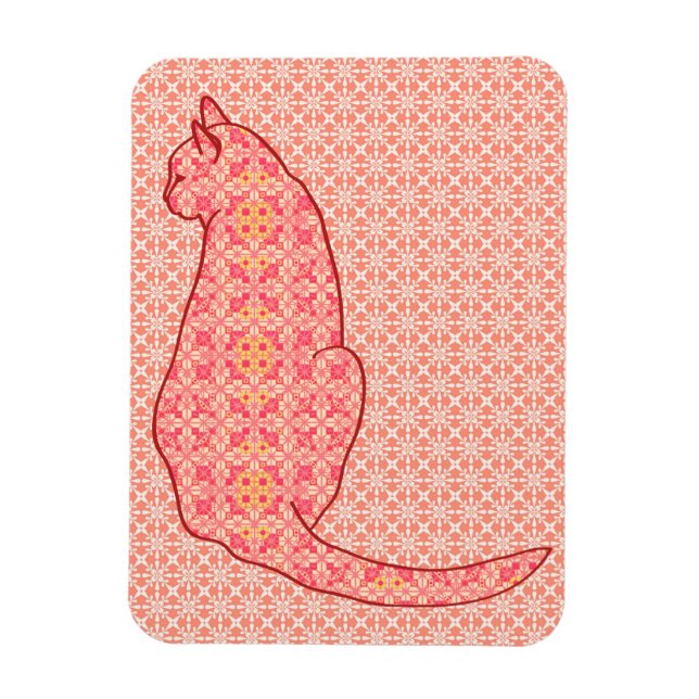 Ímã Gato Japonês - Coral Orange Batik (Vertical)