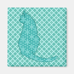 Imã Gato Japonês - Turquoise Kimono Impressão