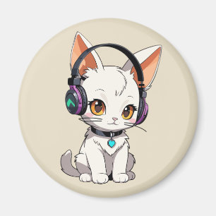 Imã Gato Kawaii Adorável com Fones de Ouvido