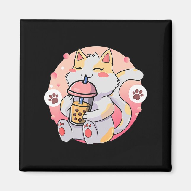Imã Gato Kawaii Bonita Boba Tea Anime Kitten Gift Cria (Frente)