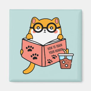 Imã Gato Kawaii bonito lendo um livro