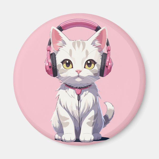 Imã Gato Kawaii com Fones de Ouvido (Frente)