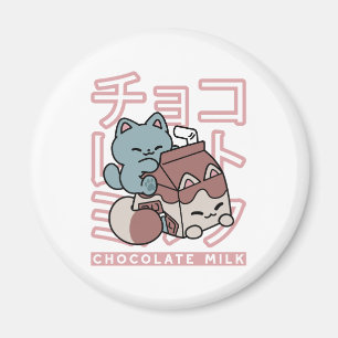 Imã Gato Kawaii com Leite de Chocolate – Arte Pop Japo