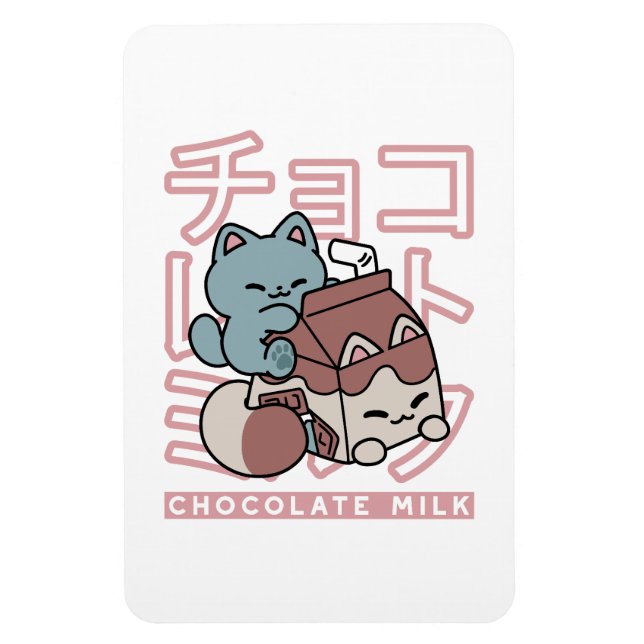 Ímã Gato Kawaii com Leite de Chocolate – Arte Pop Japo (Vertical)