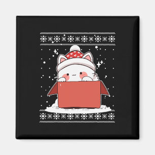 Imã Gato Kawaii Em Uma Caixa De Natal Ensinando Adoles