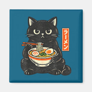 Imã Gato kawaii japonês retrô comendo macarrão ramen