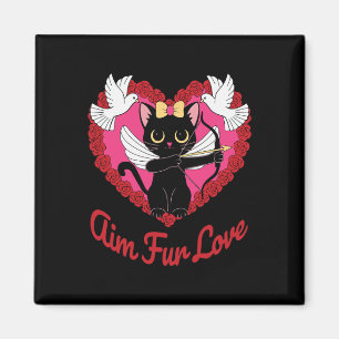Imã Gato Kawaii Preto Cupido Com Coração E Rosa Aponta