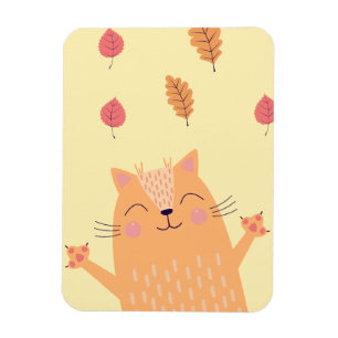 Ímã Gato Laranja Gatinho Brincando nas Folhas de Outon