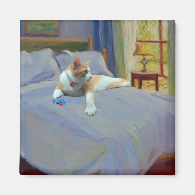 Imã Gato Laranja na cama (Frente)