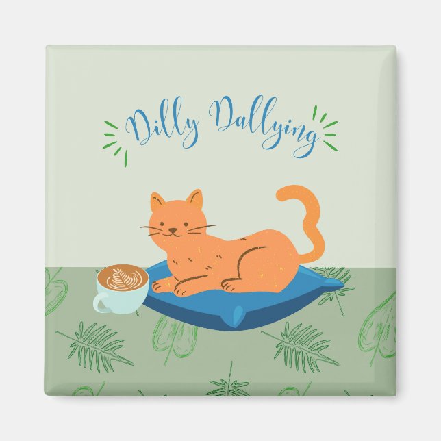 Imã Gato Laranja Preguiçoso (Frente)