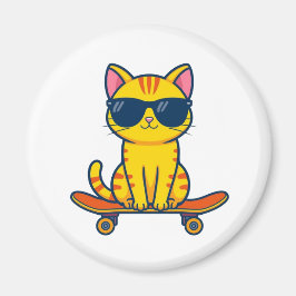 Imã Gato Legal de Skate Usando Óculos de Sol Cartoon