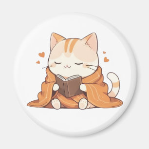 Imã Gato Leitor Aconchegante Kawaii Design de Gatinho