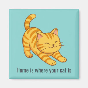 Imã Gato Listrado Laranja Esticando Texto Personalizad