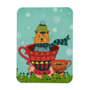 Ímã Gato lunático que senta-se em um Natal do Teacup