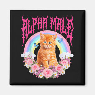Imã Gato Macho Alfa Kitten Engraçado Floral Arco-íris 