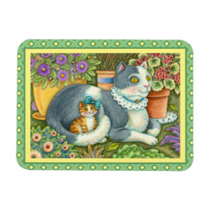 ÍMÃ GATO-MÃE E COZINHO, FLORES, ARCOS E LACE