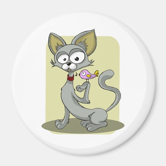 Imã Gato magro e pássaro rosa (Frente)