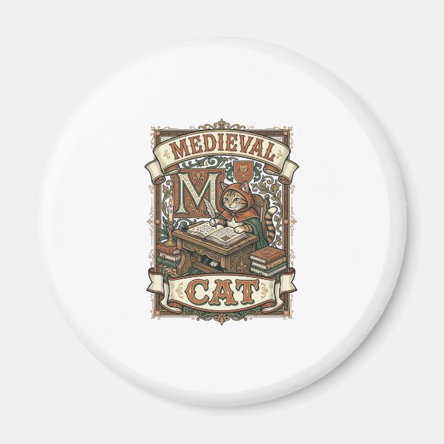 Imã Gato Medieval Manuscrito Medieval Vintage (Frente)