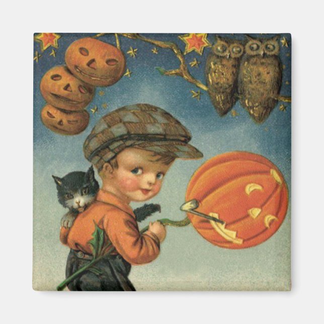 Imã Gato Menino Jack O' Lantern Coruja Estrelas (Frente)