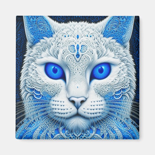 Imã Gato Místico Branco, Arte do Étero AI (Frente)