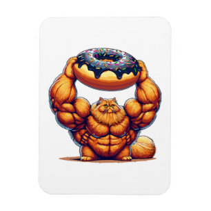 Ímã Gato Musculoso Levantando Donut