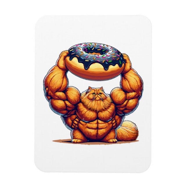 Ímã Gato Musculoso Levantando Donut (Vertical)