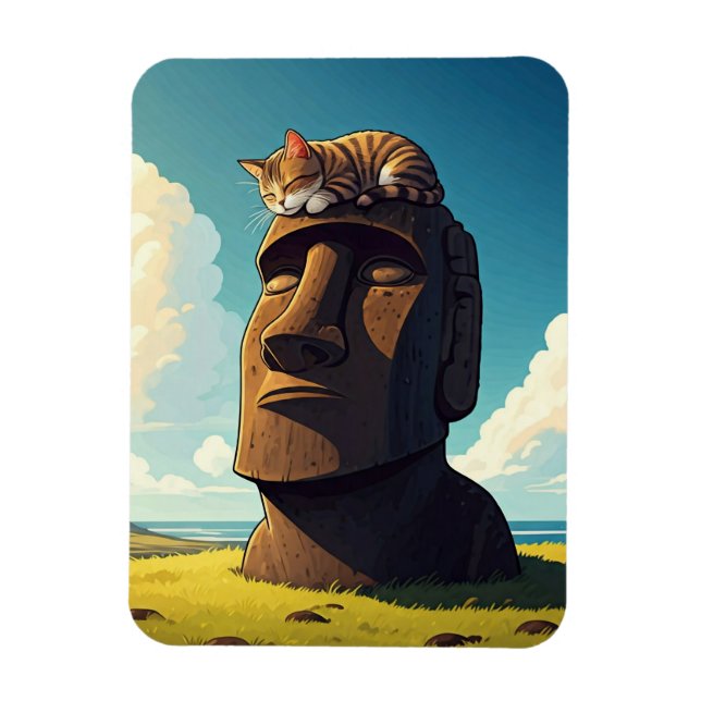 Ímã Gato na Ilha Moai da Páscoa (Vertical)