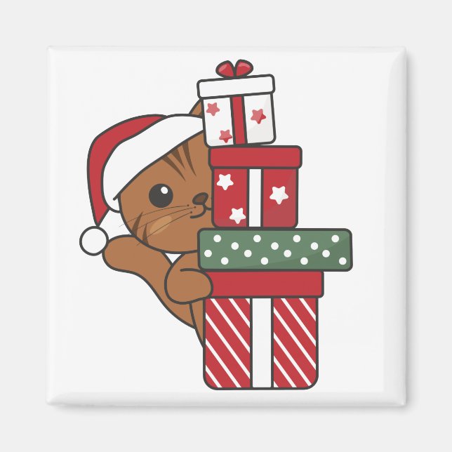 Imã Gato Natal Presente Inverno Animais Gatos Magnet (Frente)