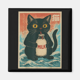 Imã Gato Negro Beba Leite Carton Anime Japonês Engraça