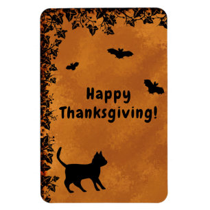 Ímã Gato Negro com Bat, Feliz Ação de Graças