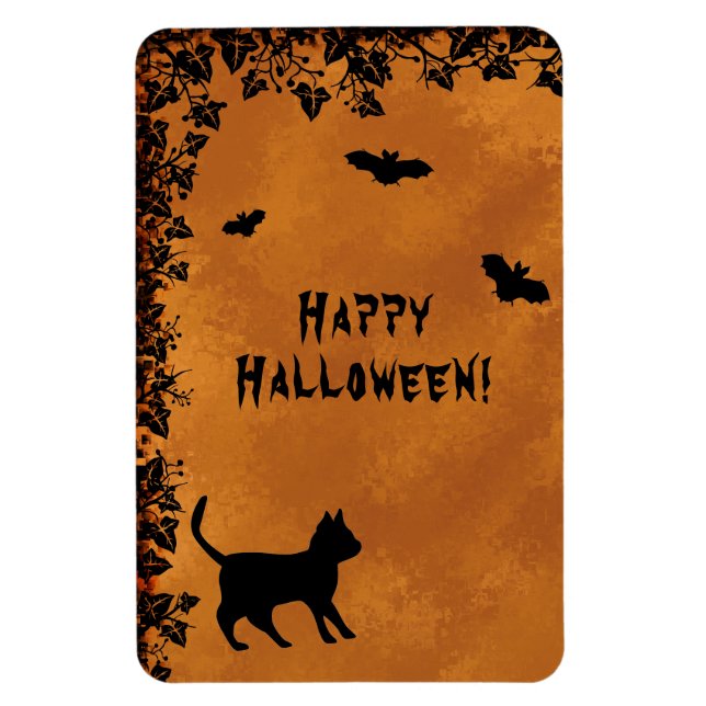 Ímã Gato Negro com Bat, Feliz Dia das Bruxas (Vertical)