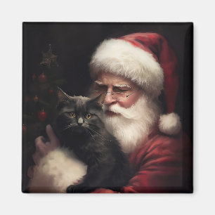 Imã Gato Negro com Papai Noel Natal Festivo