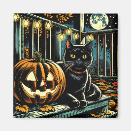 Imã Gato Negro e Jack-O-Lanterna Halloween