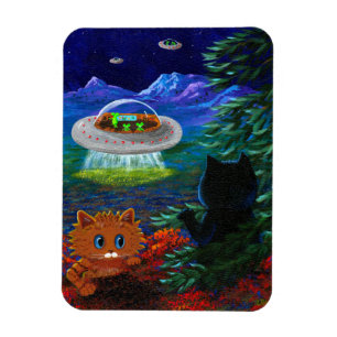 Ímã Gato Negro Engraçado OVNI Tabby Cat Voando Saucer