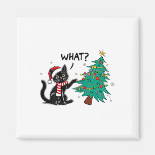 Imã Gato Negro Engraçado Puxando Árvore De Natal Sobre