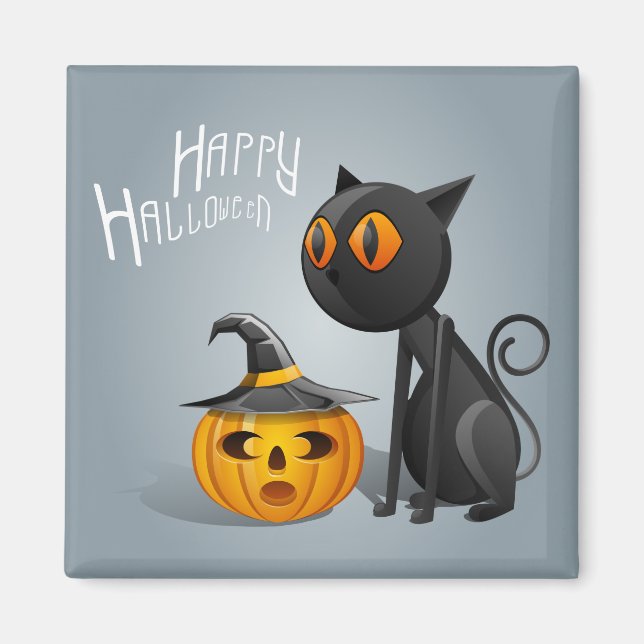 Imã Gato Negro Feliz Halloween (Frente)