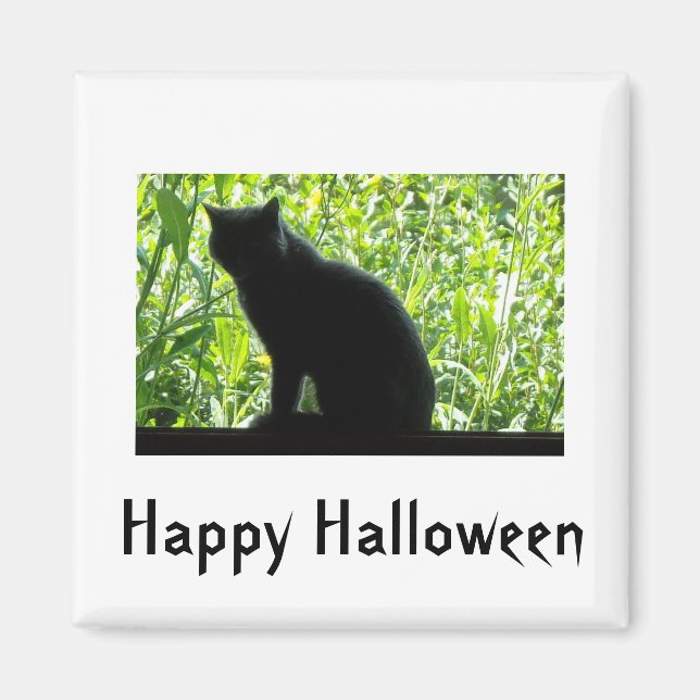 Imã Gato Negro Feliz Halloween (Frente)
