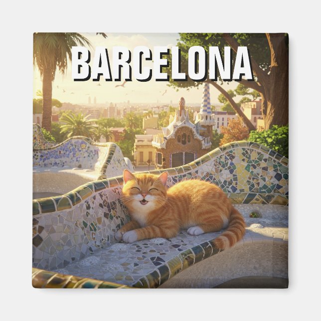 Imã Gato no Parque da Espanha de Barcelona Güell Viage (Frente)