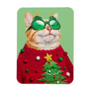 Ímã Gato no suéter de Natal Feio