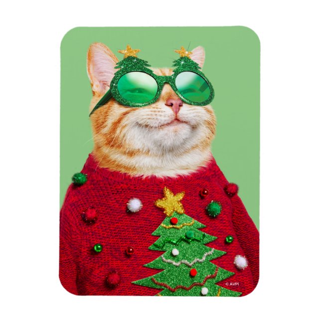 Ímã Gato no Suéter de Natal Feio (Vertical)