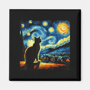 Imã Gato Noite Estrelada Van Gogh Gatinho Pintura Arte