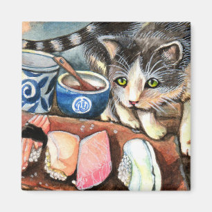 Imã Gato Olhando para Sushi