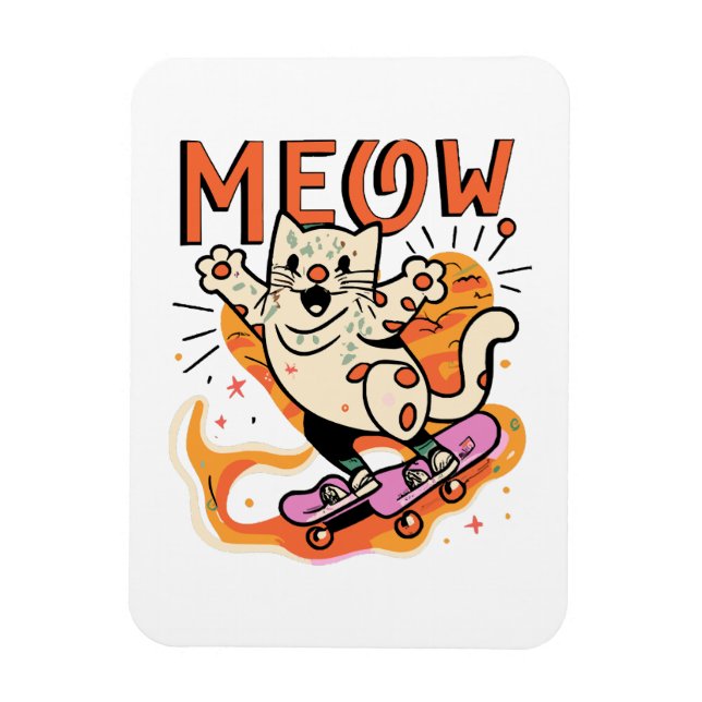 Ímã Gato Patinando Meow (Vertical)