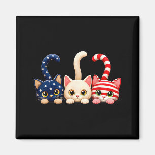 Imã Gato Patriótico do Dia 4 de Julho com Bandeira Ame