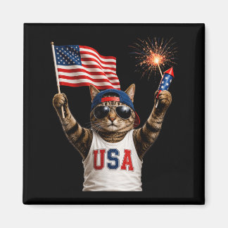 Imã Gato Patriótico Engraçado Bandeira EUA Fogos de Ar